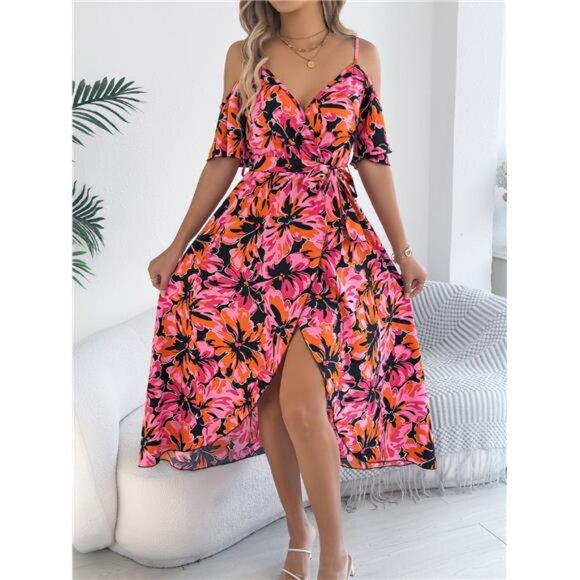 Printed Cold Shoulder Midi Cami Dress - Picture 4 of 15